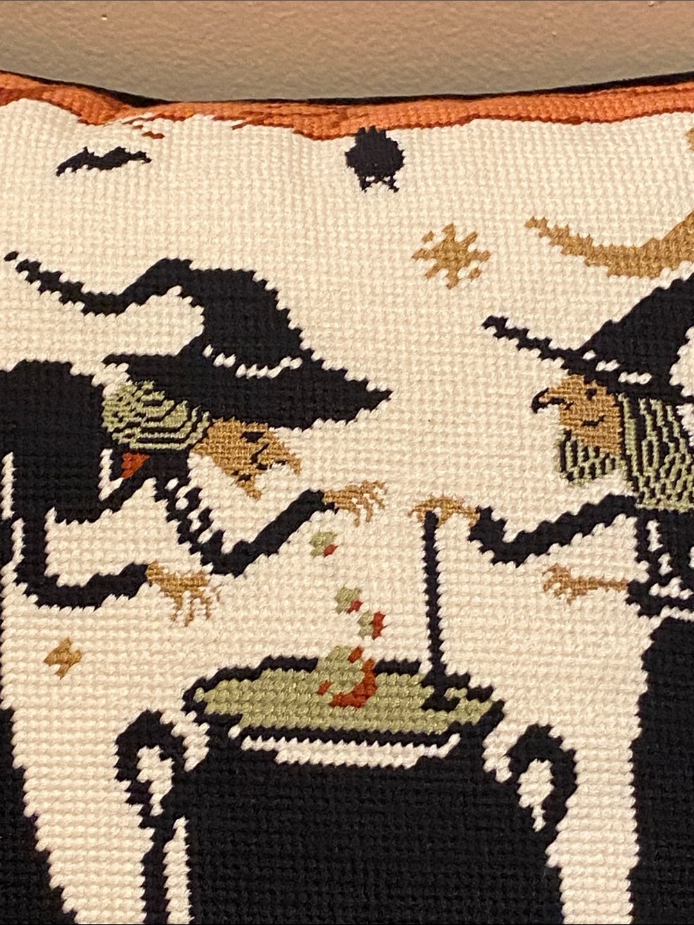 Cynthia Rowley Witch Cauldron Needlepoint Decorative Pillow